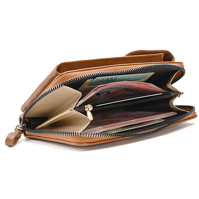 with Zipper Wallet Vintage Faux Crossbody Leather Women's
