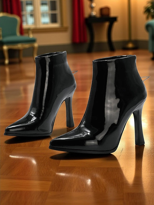 Boots with Gold Ankle Lining Stiletto Fur Heel Women's Faux