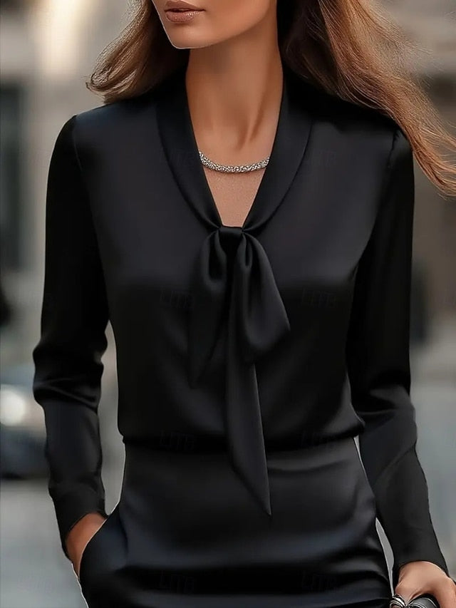 Women's Satin Shirt Dress Shirt Blouse Ruched Solid Color