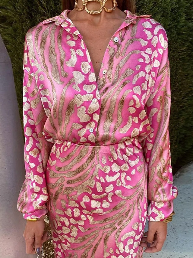 Women's Shirt Pencil Long Sleeve V Neck Ombre Print Elegant