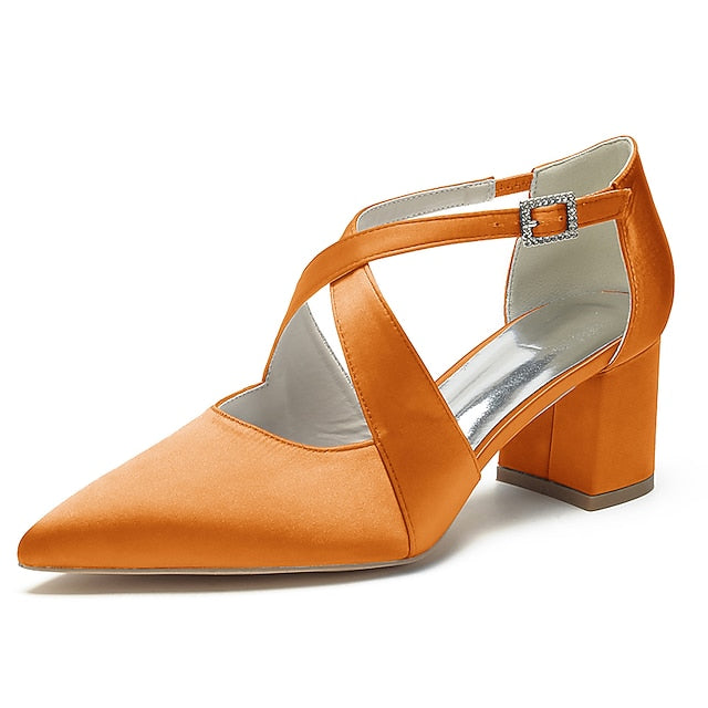 Heels Toe Satin – Pointed Women's Elegant Block White