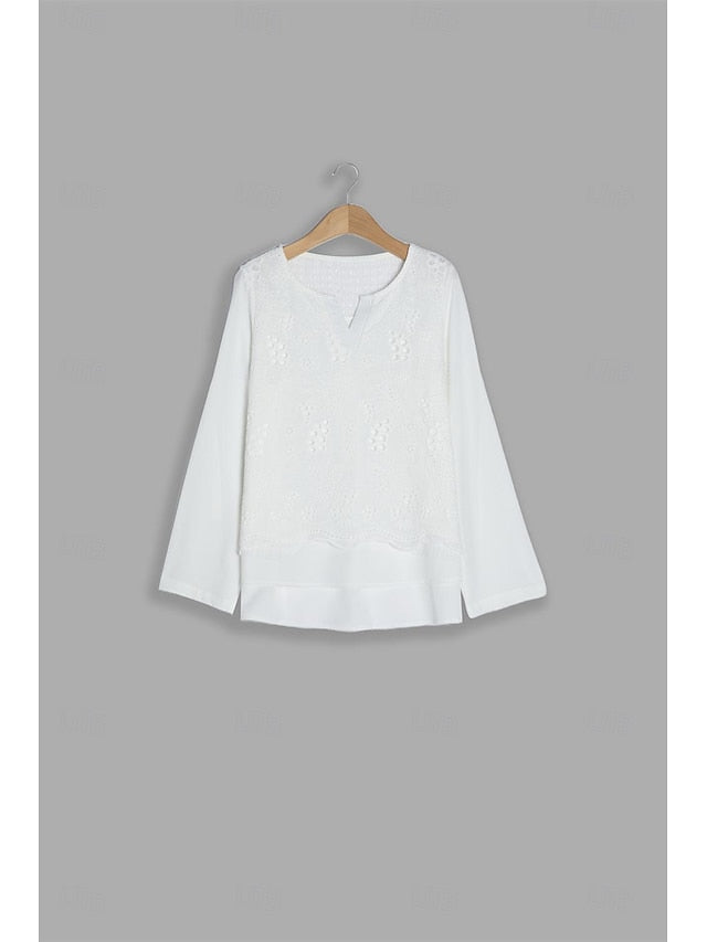 Women's Shirt Blouse Dressy Tops Embroidered Eyelet Solid