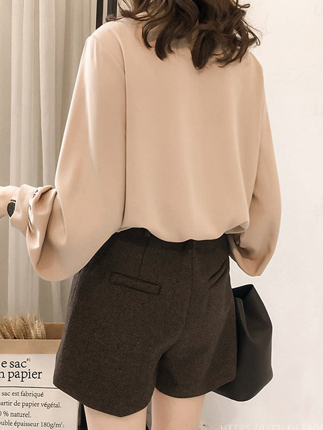 Women's Shirt Blouse Chiffon Tops Ruched Plain Active