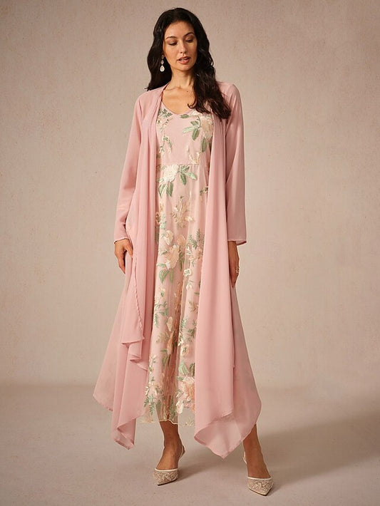 Women's Wedding Guest Dress Set Maxi Dress Chiffon Cardigan