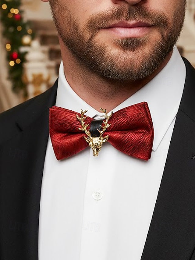 Men's Tie Bow Gold Deer Head with Pin Velvet