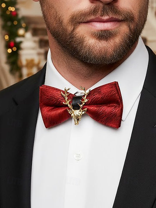 Men's Tie Bow Gold Deer Head with Pin Velvet