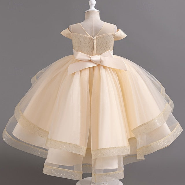 Wedding Solid Short Dress Kids Color Sleeve Girls' Party