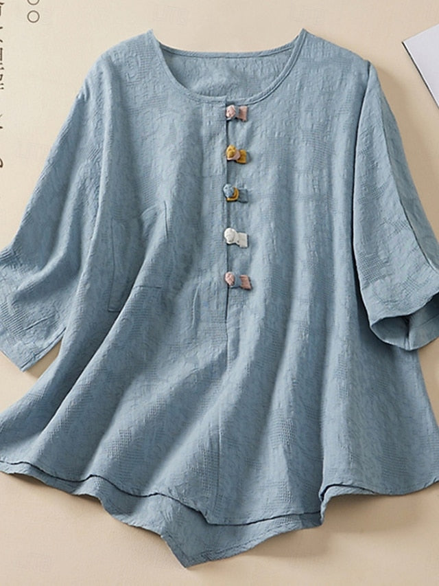 Women's Shirt Cotton Linen Shirts Blouse Faux Cotton Linen