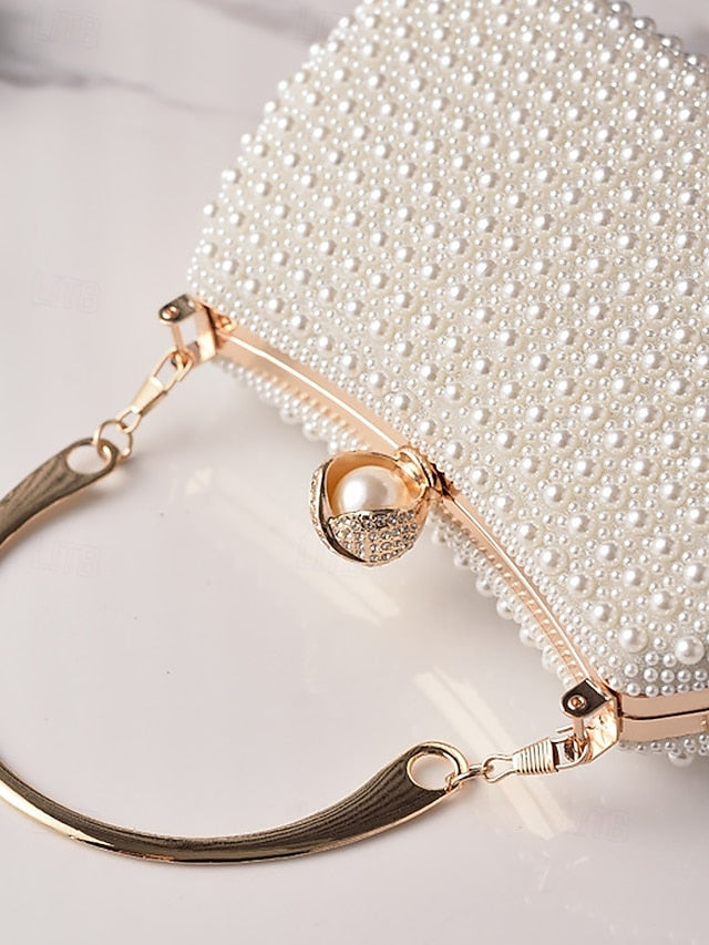 Clutch Beaded Gold Pearl Handle Women's with Bag Evening