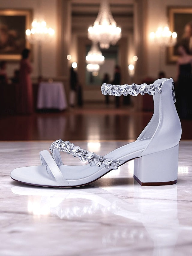 Block Satin Heel Sandals Crystal - Women's Purple