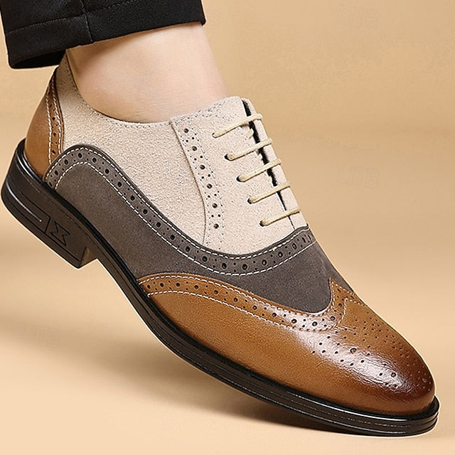 Classic Oxford Shoes Brogue and Men's Gray Brown