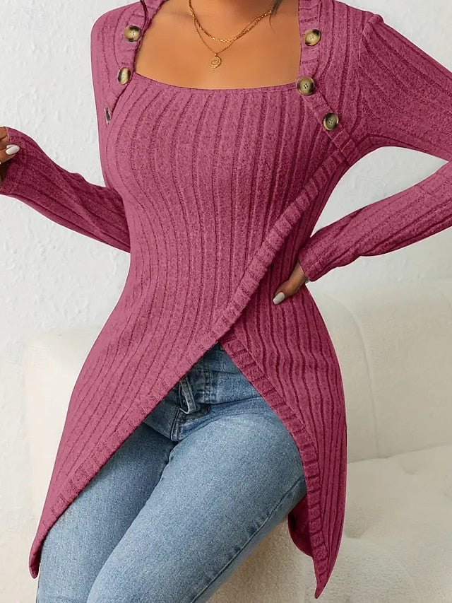 Women's T Shirt Tee Top Buttons Asymmetrical Solid Color