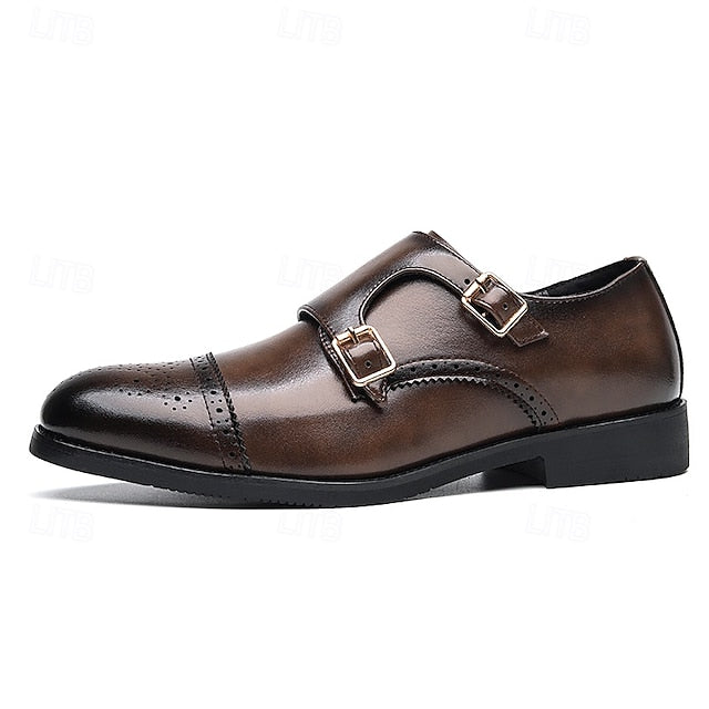 Double Strap with Shoes Faux Monk Leather Men's Brown