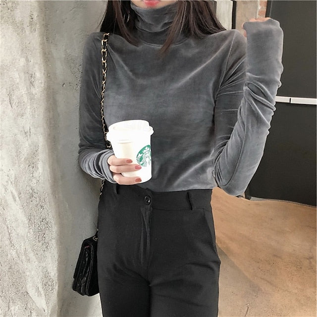 Women's Velvet Elegant Dressy Blouse Solid Color Plain