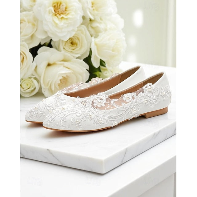 Embroidered Ballet Women's Vintage Lace – White Flats