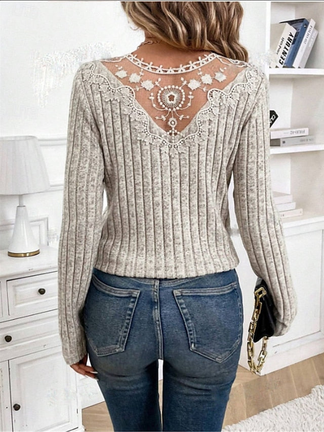 Women's Elegant Lace Tops Eyelet Blouse Fashion Modern