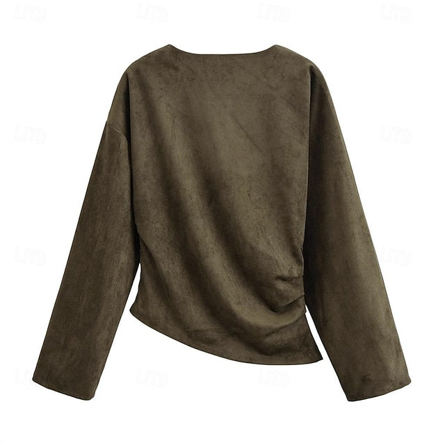 Women's T Shirt Suede Shirt Pleats Asymmetrical Solid Color