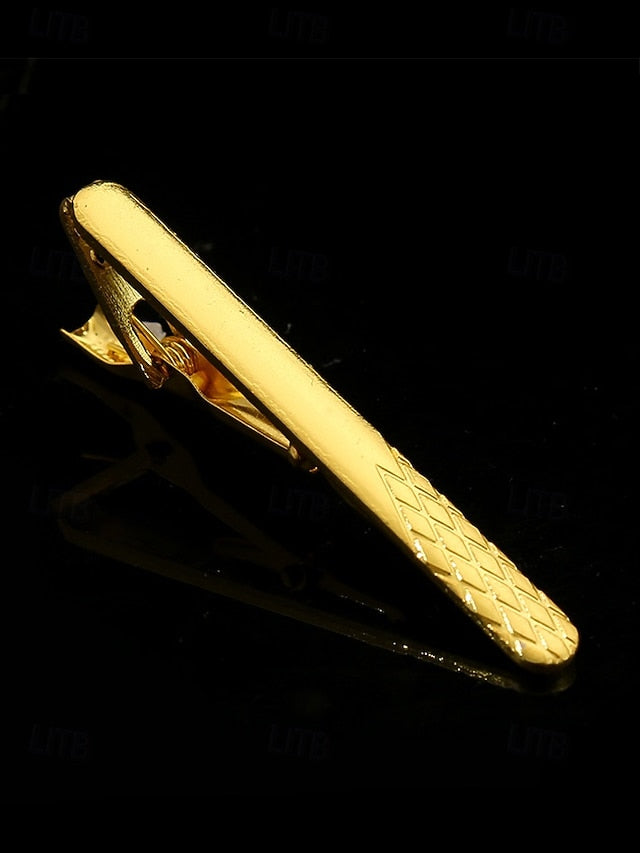 Sleek Men Clip Black Design Gold Tie for with Elegant Inlay –
