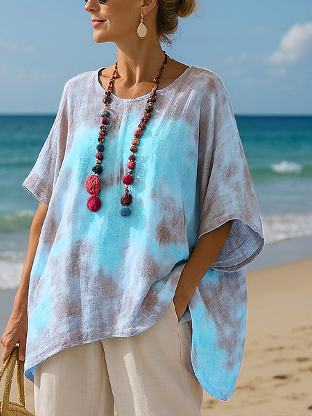 Women's Blouse Print Asymmetric Hem Ombre Floral Stylish