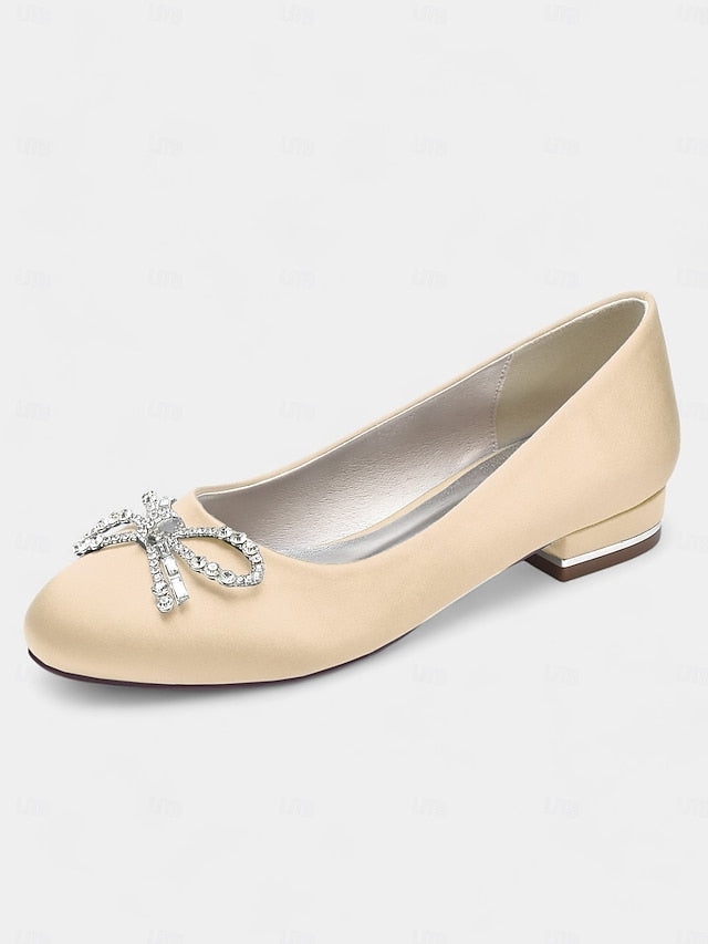 Women's Flats - Bow Round-Toe Rhinestone Embellished