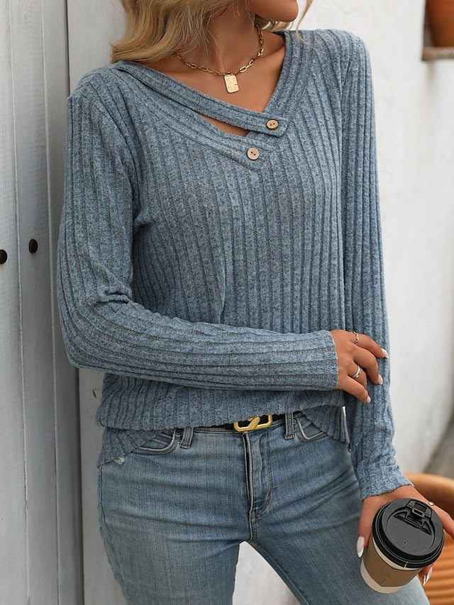 Women's Blouse Buttons Solid Color Stylish Casual Long