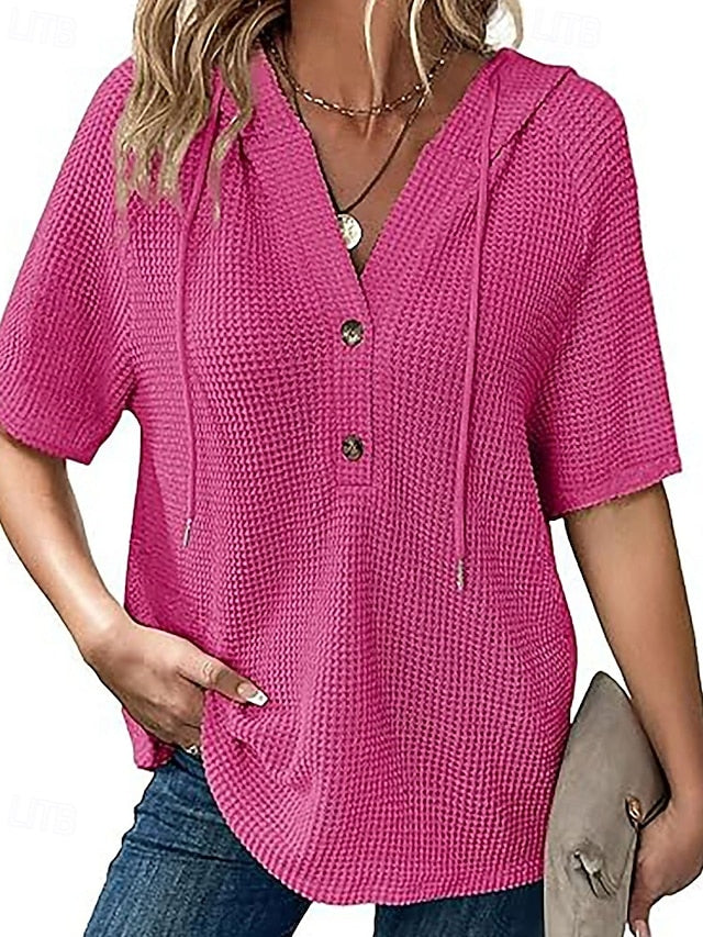 Women's Shirt Blouse Patchwork Buttons Plain Elegant