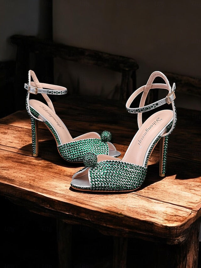 with Stiletto Embellished Heel Rhinestone Sandals Women's