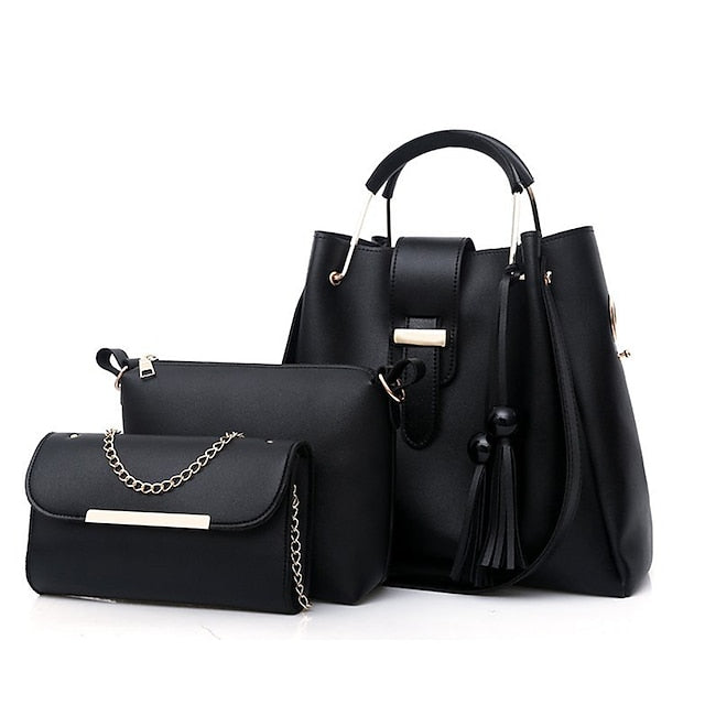 Tote Pink Leather - Handbag Faux Women's Set 3-Piece