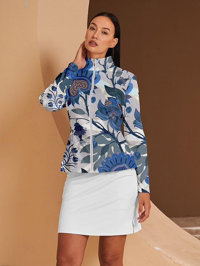 Women's Golf Jacket Blue Long Sleeve Top Ladies Golf Attire