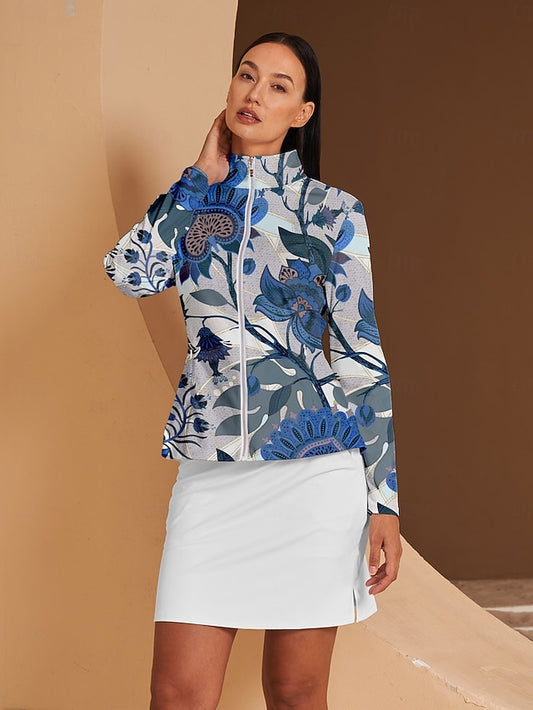 Women's Golf Jacket Blue Long Sleeve Top Ladies Golf Attire