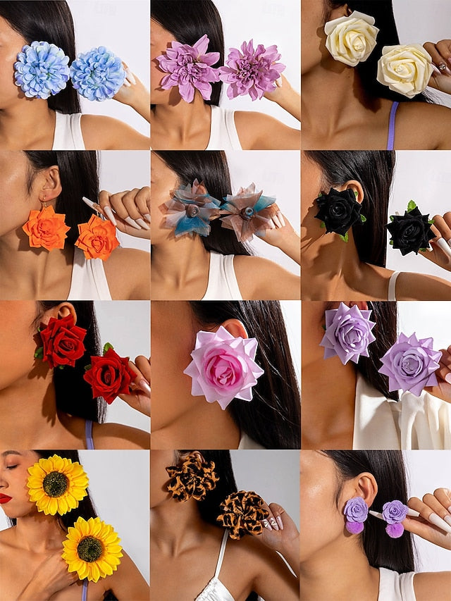 Floral Oversized Women's - Statement Earrings Drop Flower
