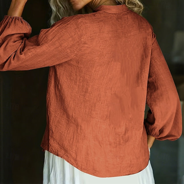 Women's Linen Shirt Summer Shirt Button Up Shirt Solid
