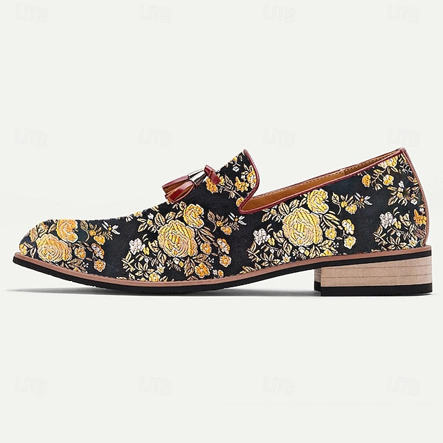 Men's Tassels Loafers Jacquard Pattern for with Floral