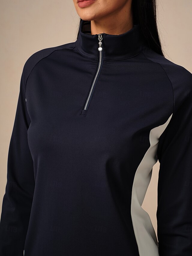 Women's Golf Polo Shirt Navy Rose Red Long Sleeve Top