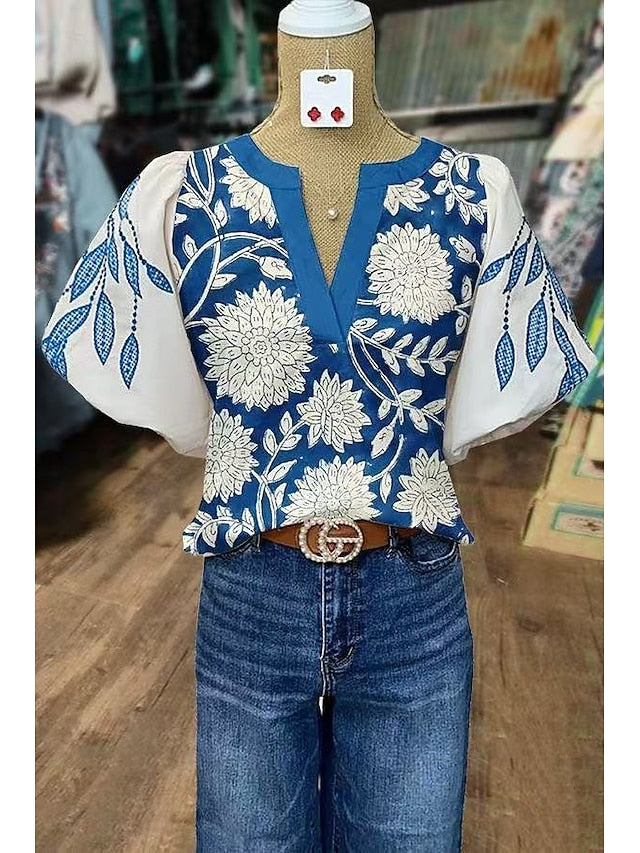 Women's Shirt Summer Tops Casual Beach Half Sleeve V Neck