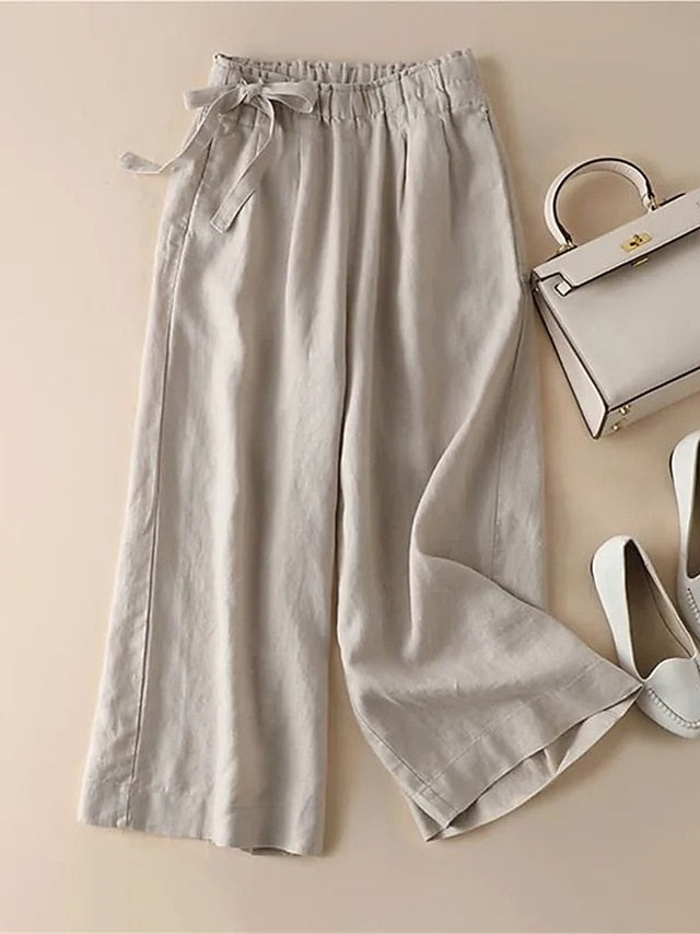 Women's Wide Leg Cropped Pants Vacation Vintage Casual