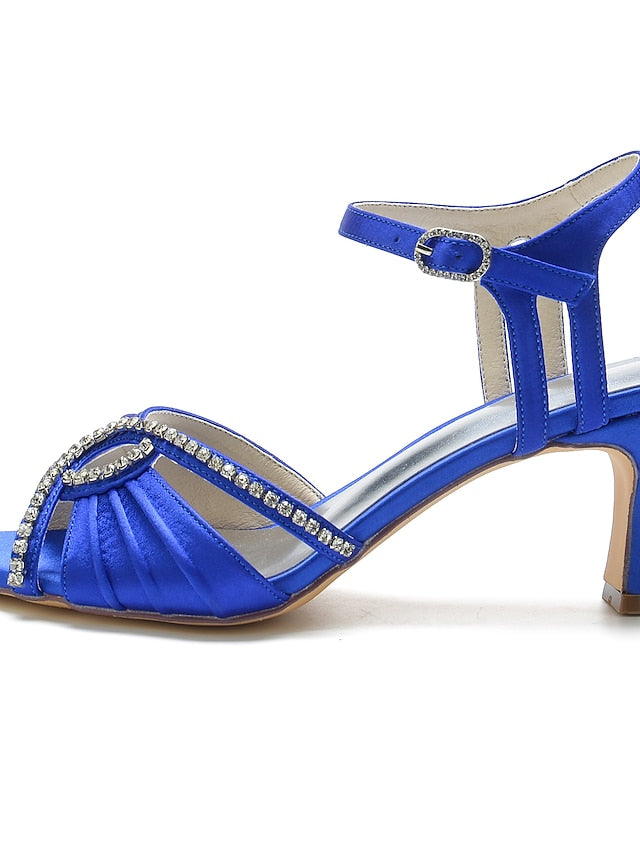 Women's – Rhinestone Heeled Navy Satin Sandals Blue