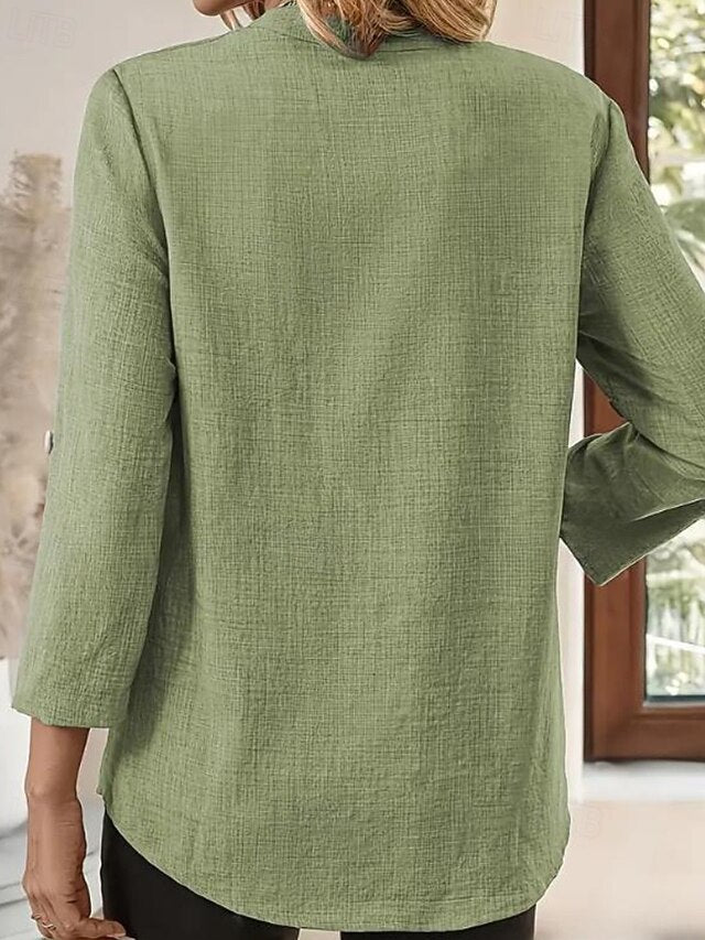 Women's Blouse Pocket Buttons Plain Casual Long Sleeve V