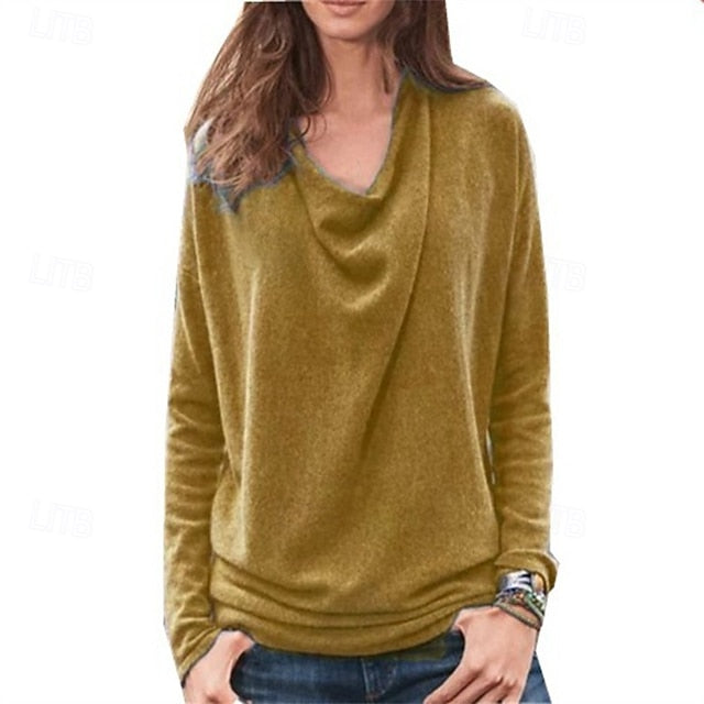 Women's Blouse Dressy Tops Ruched Patchwork Solid Color