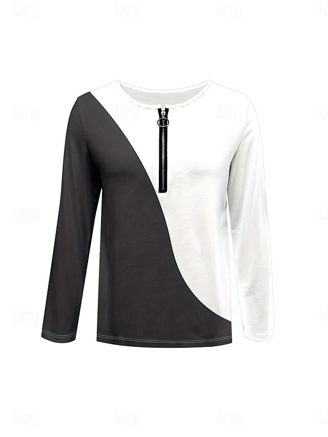 Women's T Shirt Zipper Print Graphic Geometric Color Block