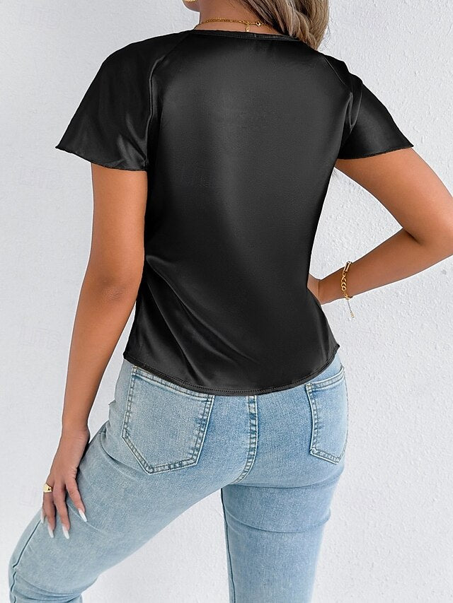Women's Satin T Shirt Elegant Stylish Short Sleeve Ruffle