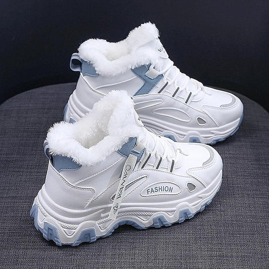 Women's White Winter Sneakers with Plush Lining and Chunky