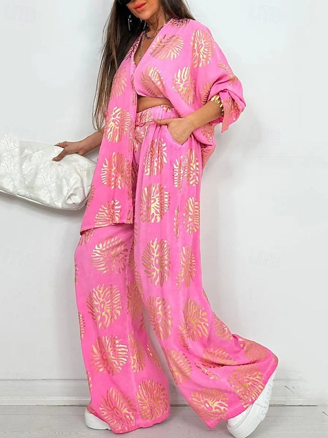 Women's Shirt Pants Sets Bolero Top Long Sleeve Shirt