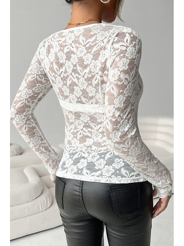 Women's Blouse Lace Tops Lace Plain Stylish Modern Long