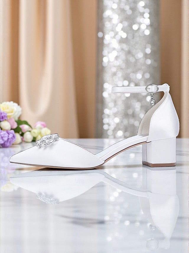 Heel Block Women's Shoes Burgundy with Satin Wedding