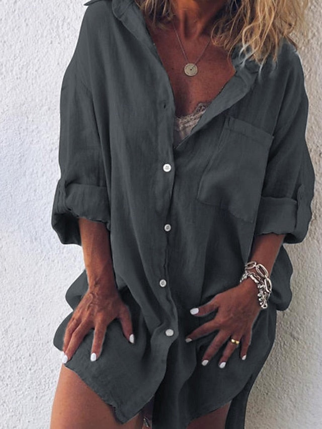 Women's Shirt Cotton Linen Shirts Blouse Faux Cotton Linen