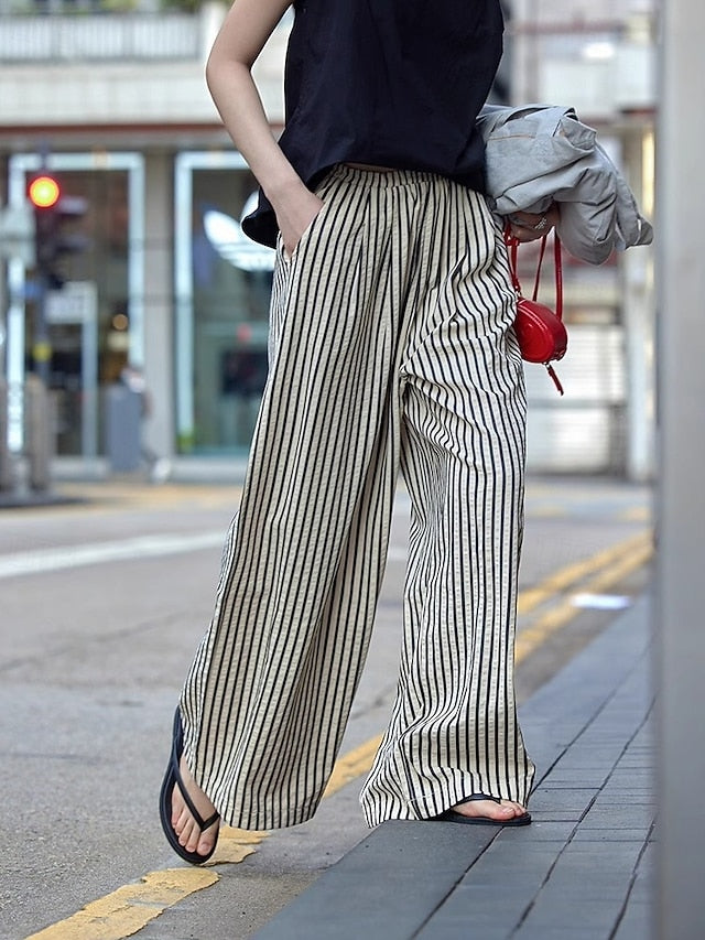 Women's Wide Leg Chinos Pants Trousers Vacation Vintage