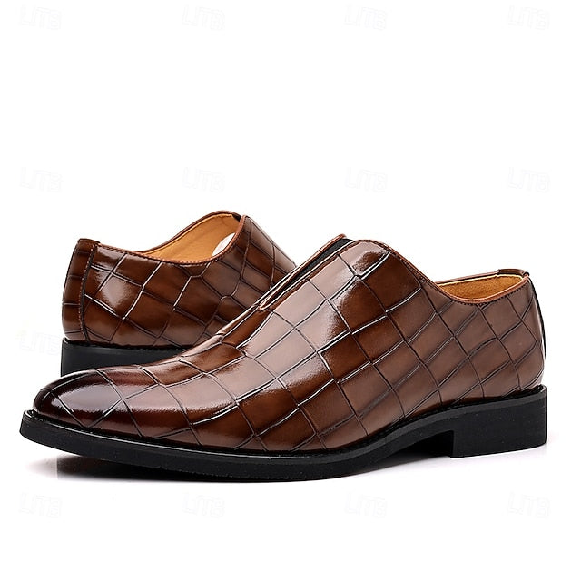 Burgundy Shoes Men's – Pattern Crocodile Slip-On