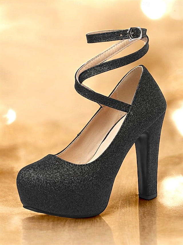 Women's Platform Strap Pink Glitter – with Ankle Heels