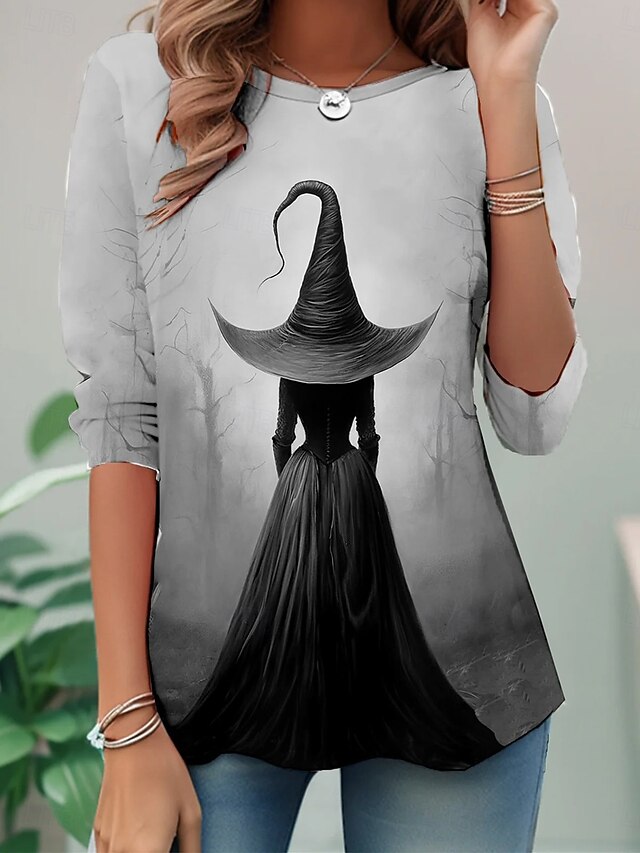 Women's T shirt Ghost Long Sleeve Crew Neck Long Sleeve